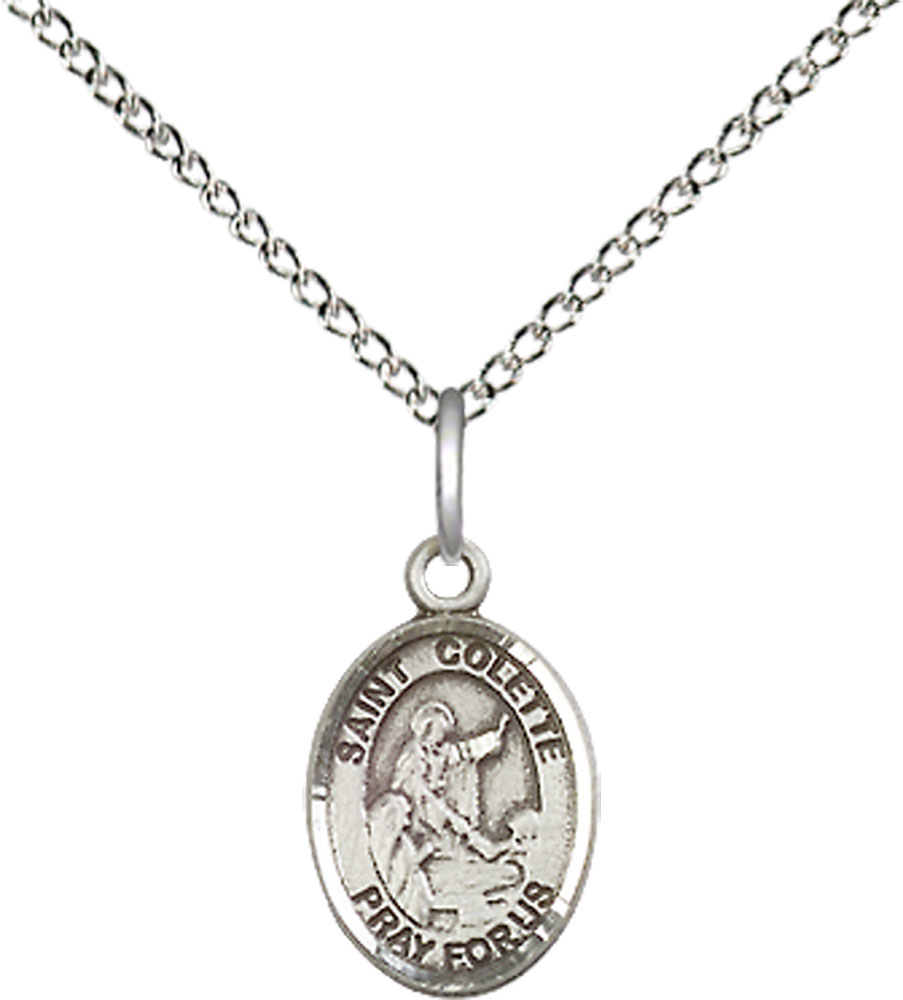 Sterling Silver Saint Colette Pendant on a 18 inch Sterling Silver Light Curb chain