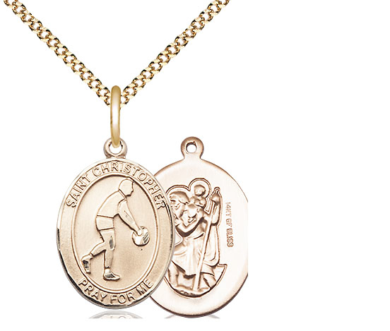 14kt Gold Filled Saint Christopher Basketball Pendant on a 18 inch Gold Plate Light Curb chain