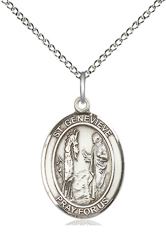 Sterling Silver Saint Genevieve Pendant on a 18 inch Sterling Silver Light Curb chain