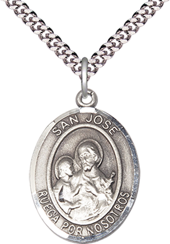 Sterling Silver San Jose Pendant on a 24 inch Light Rhodium Heavy Curb chain