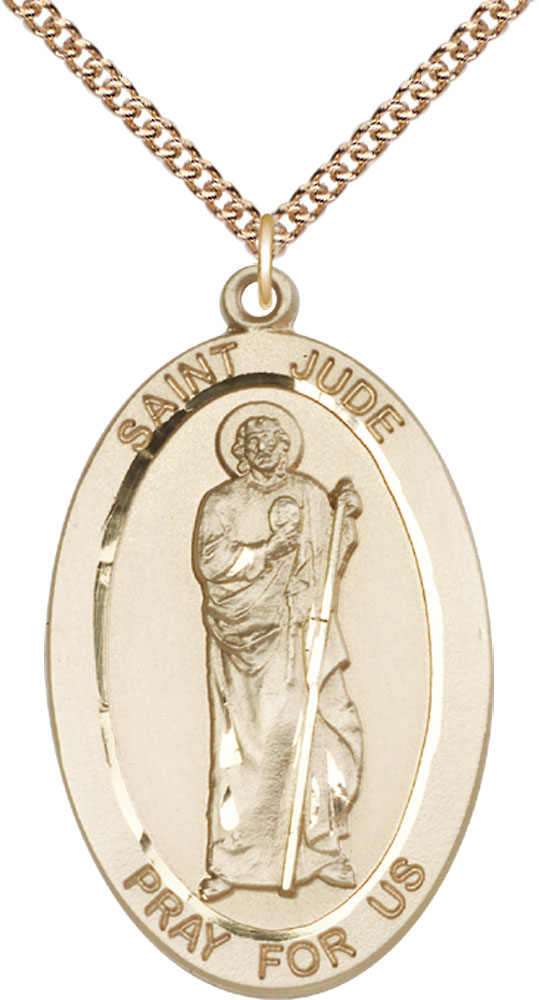 14kt Gold Filled Saint Jude Pendant on a 24 inch Gold Filled Heavy Curb chain