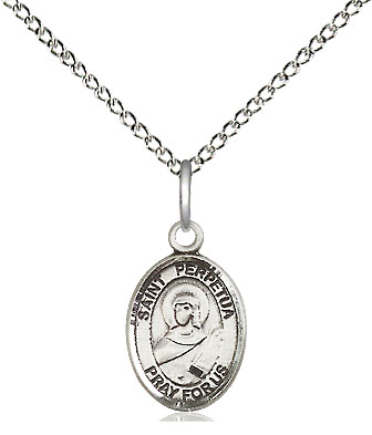 Sterling Silver Saint Perpetua Pendant on a 18 inch Sterling Silver Light Curb chain