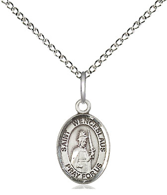 Sterling Silver Saint Wenceslaus Pendant on a 18 inch Sterling Silver Light Curb chain