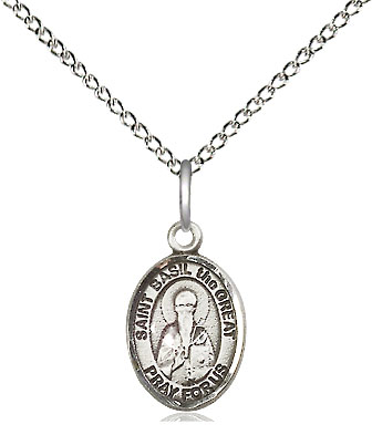 Sterling Silver Saint Basil the Great Pendant on a 18 inch Sterling Silver Light Curb chain