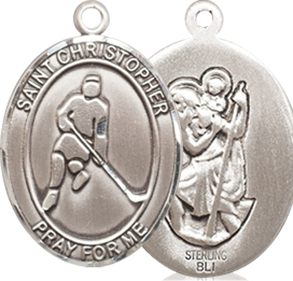 Sterling Silver Saint Christopher Ice Hockey Medal