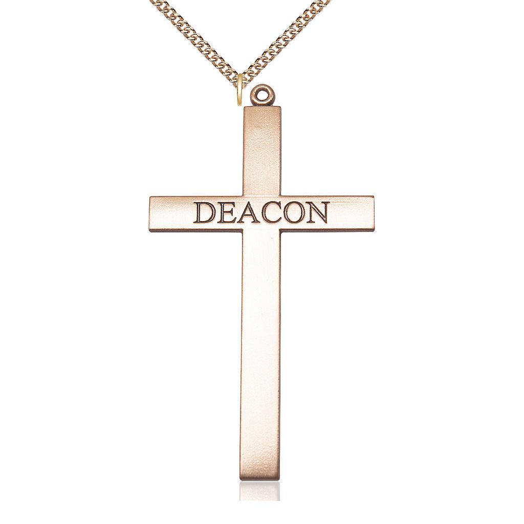 14kt Gold Filled Deacon Cross Pendant on a 24 inch Gold Filled Heavy Curb chain