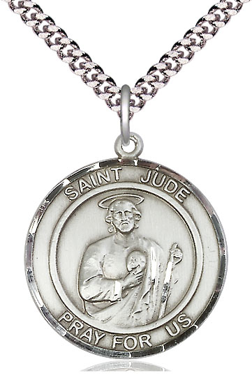 Sterling Silver Saint Jude Pendant on a 24 inch Light Rhodium Heavy Curb chain