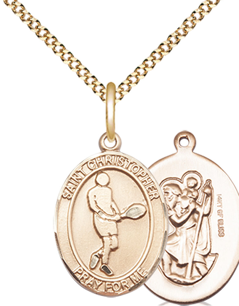 14kt Gold Filled Saint Christopher Tennis Pendant on a 18 inch Gold Plate Light Curb chain