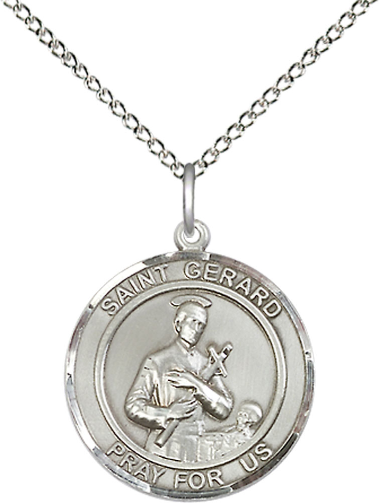 Sterling Silver Saint Gerard Pendant on a 18 inch Sterling Silver Light Curb chain