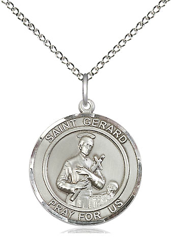 Sterling Silver Saint Gerard Pendant on a 18 inch Sterling Silver Light Curb chain
