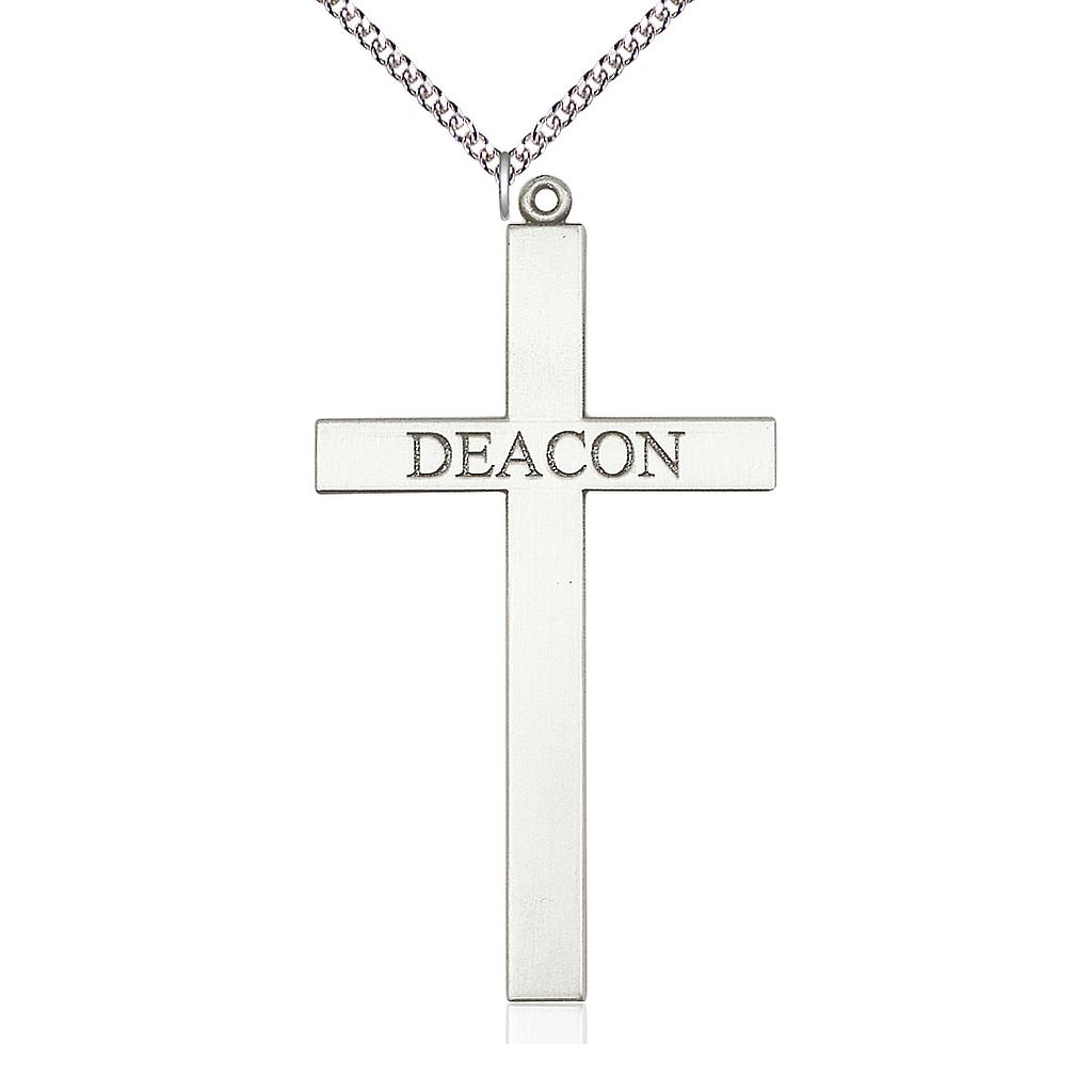 Sterling Silver Deacon Cross Pendant on a 24 inch Sterling Silver Heavy Curb chain