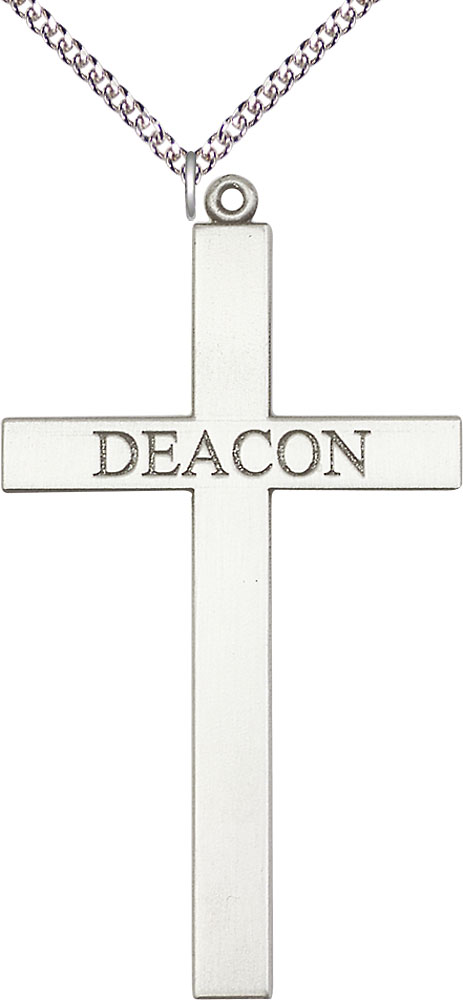 Sterling Silver Deacon Cross Pendant on a 24 inch Sterling Silver Heavy Curb chain