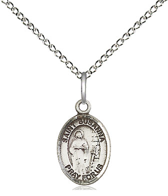 Sterling Silver Saint Susanna Pendant on a 18 inch Sterling Silver Light Curb chain