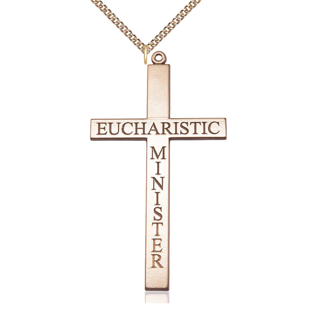 14kt Gold Filled Eucharistic Minister Cross Pendant on a 24 inch Gold Filled Heavy Curb chain