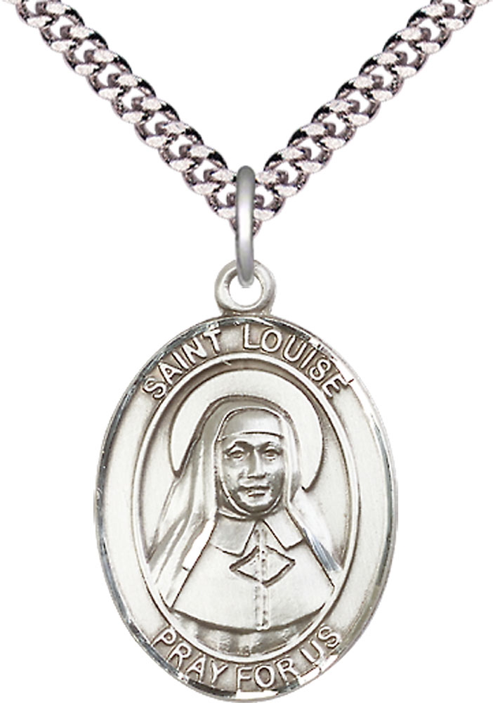 Sterling Silver Saint Louise de Marillac Pendant on a 24 inch Light Rhodium Heavy Curb chain