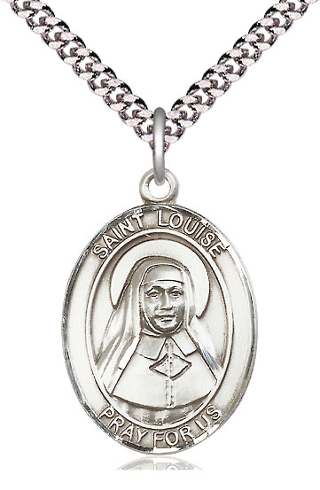 Sterling Silver Saint Louise de Marillac Pendant on a 24 inch Light Rhodium Heavy Curb chain