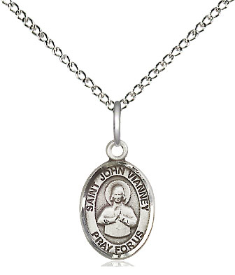 Sterling Silver Saint John Vianney Pendant on a 18 inch Sterling Silver Light Curb chain