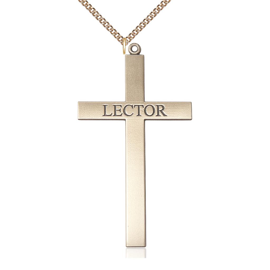 14kt Gold Filled Lector Cross Pendant on a 24 inch Gold Filled Heavy Curb chain