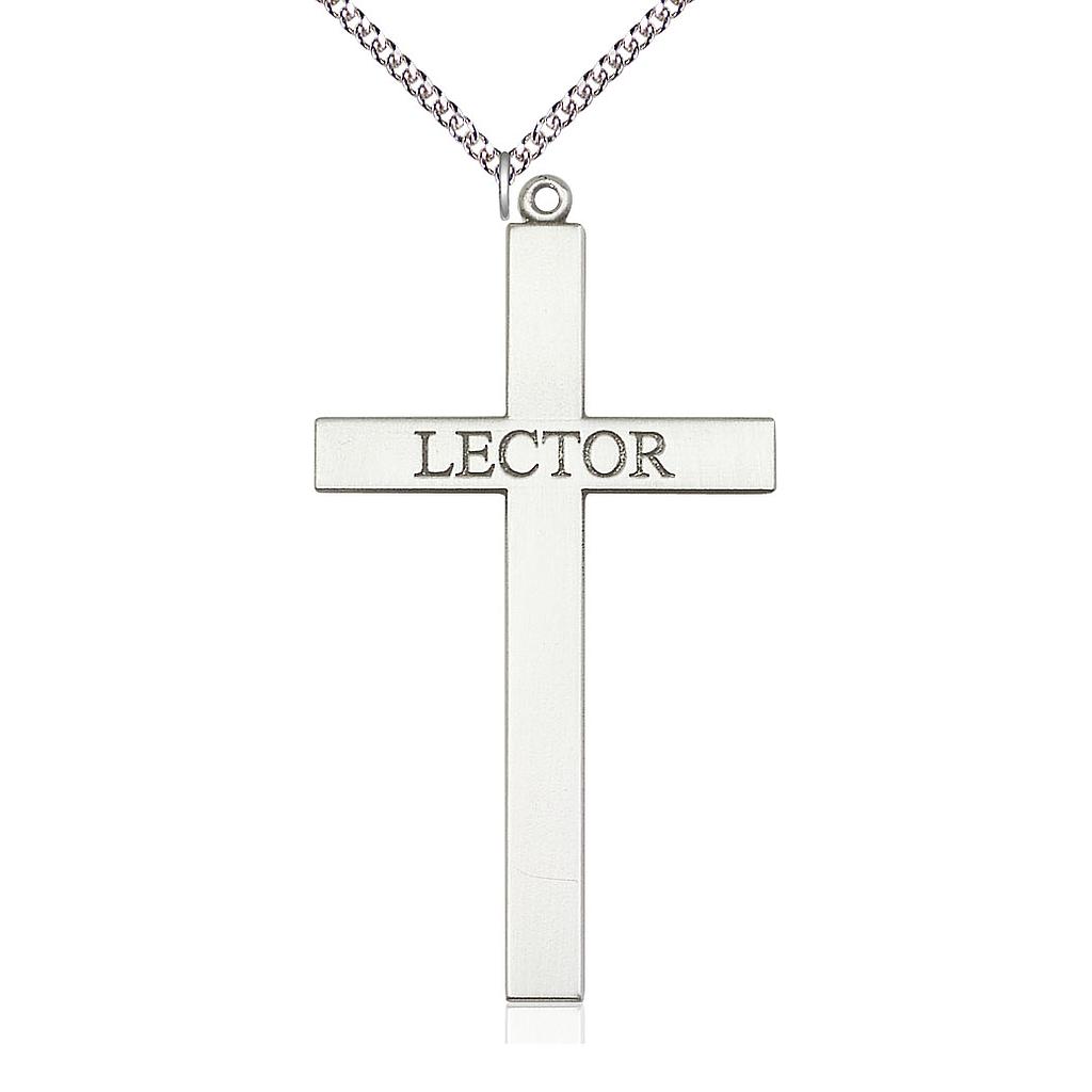 Sterling Silver Lector Cross Pendant on a 24 inch Sterling Silver Heavy Curb chain