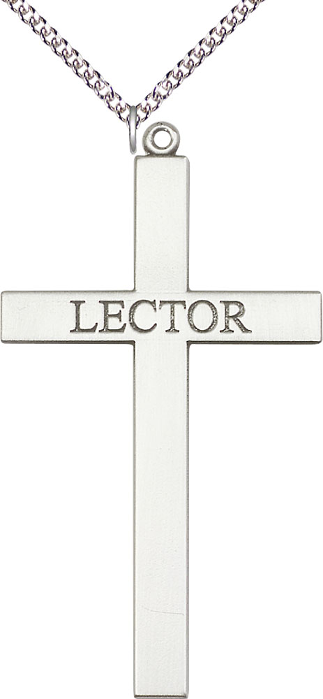 Sterling Silver Lector Cross Pendant on a 24 inch Sterling Silver Heavy Curb chain