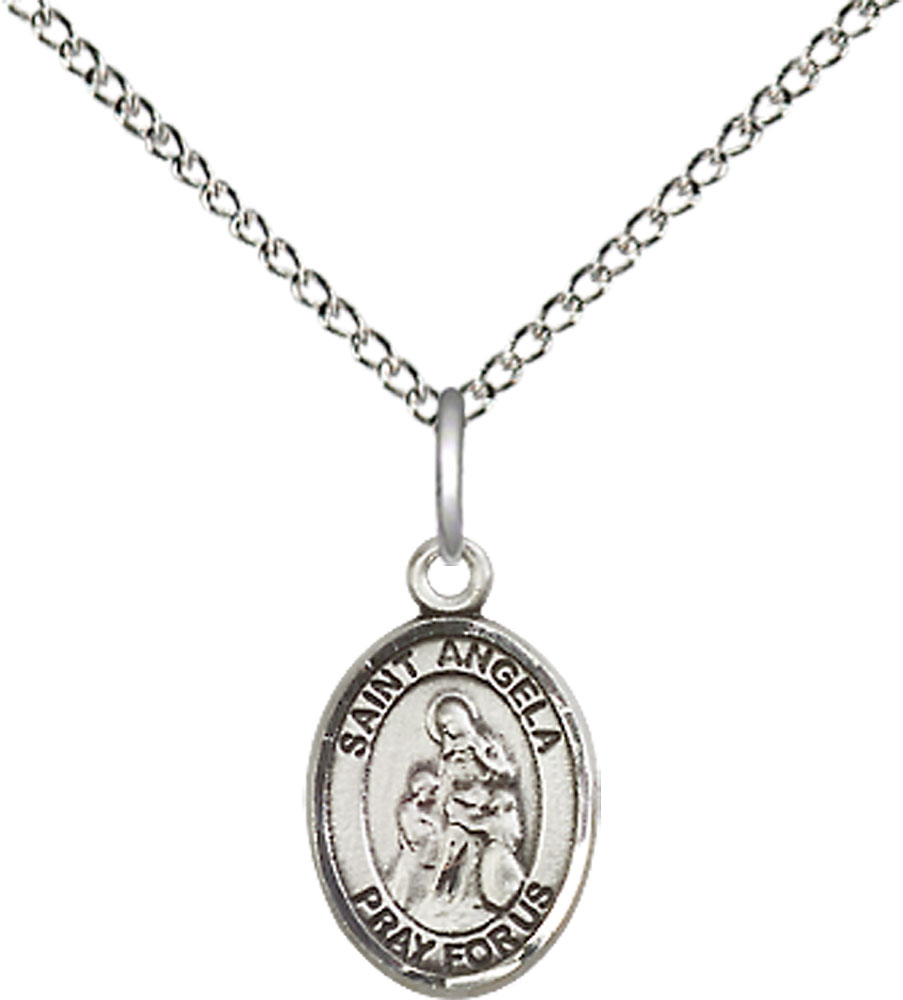 Sterling Silver Saint Angela Merici Pendant on a 18 inch Sterling Silver Light Curb chain