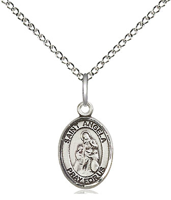 Sterling Silver Saint Angela Merici Pendant on a 18 inch Sterling Silver Light Curb chain