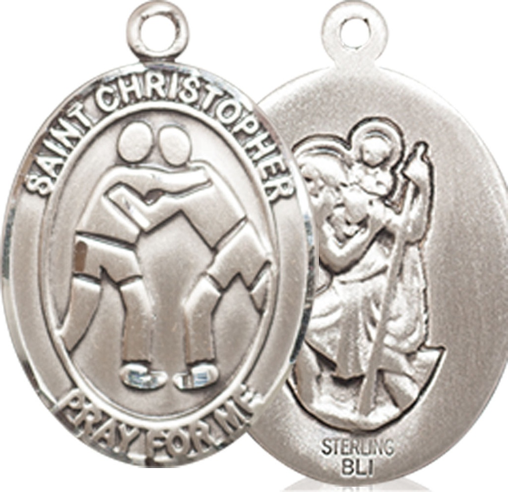 Sterling Silver Saint Christopher Wrestling Medal