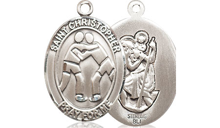 Sterling Silver Saint Christopher Wrestling Medal