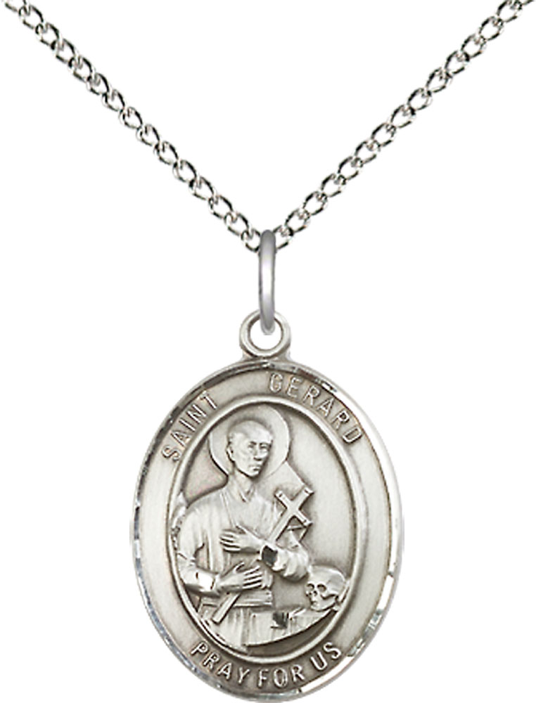 Sterling Silver Saint Gerard Majella Pendant on a 18 inch Sterling Silver Light Curb chain