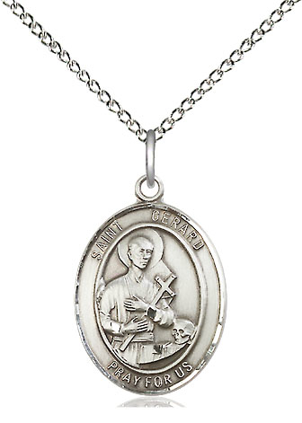 Sterling Silver Saint Gerard Majella Pendant on a 18 inch Sterling Silver Light Curb chain