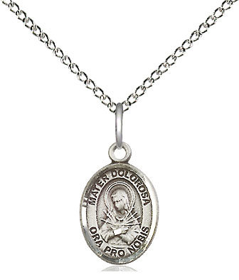 Sterling Silver Mater Dolorosa Pendant on a 18 inch Sterling Silver Light Curb chain