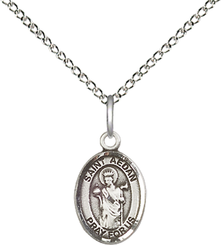 Sterling Silver Saint Aedan of Ferns Pendant on a 18 inch Sterling Silver Light Curb chain