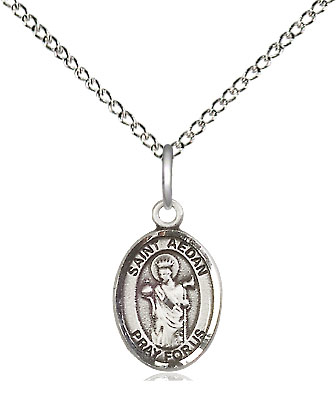 Sterling Silver Saint Aedan of Ferns Pendant on a 18 inch Sterling Silver Light Curb chain