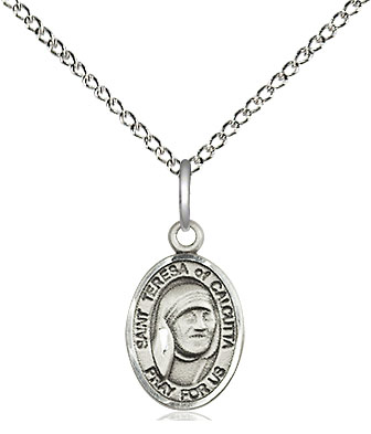 Sterling Silver Saint Teresa of Calcutta Pendant on a 18 inch Sterling Silver Light Curb chain