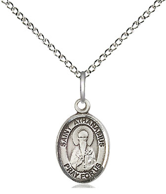 Sterling Silver Saint Athanasius Pendant on a 18 inch Sterling Silver Light Curb chain