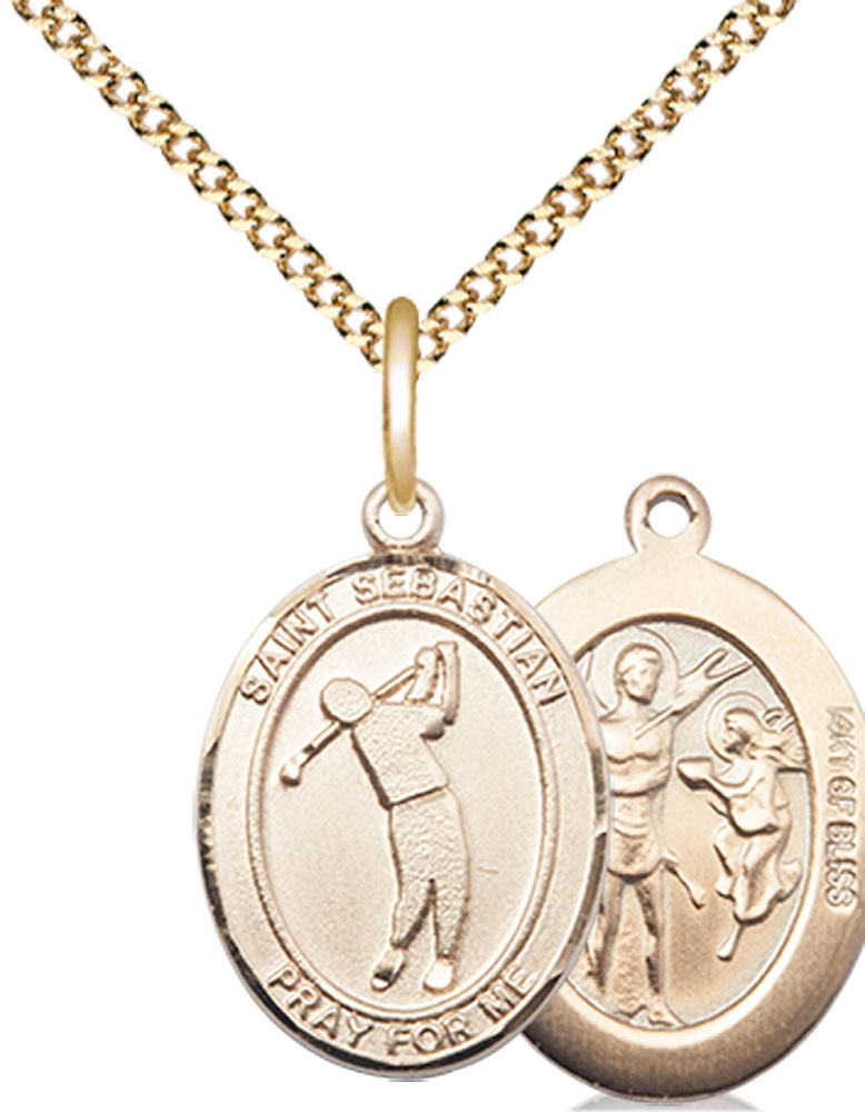 14kt Gold Filled Saint Sebastian Golf Pendant on a 18 inch Gold Plate Light Curb chain