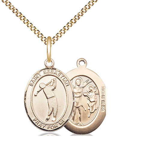 14kt Gold Filled Saint Sebastian Golf Pendant on a 18 inch Gold Plate Light Curb chain