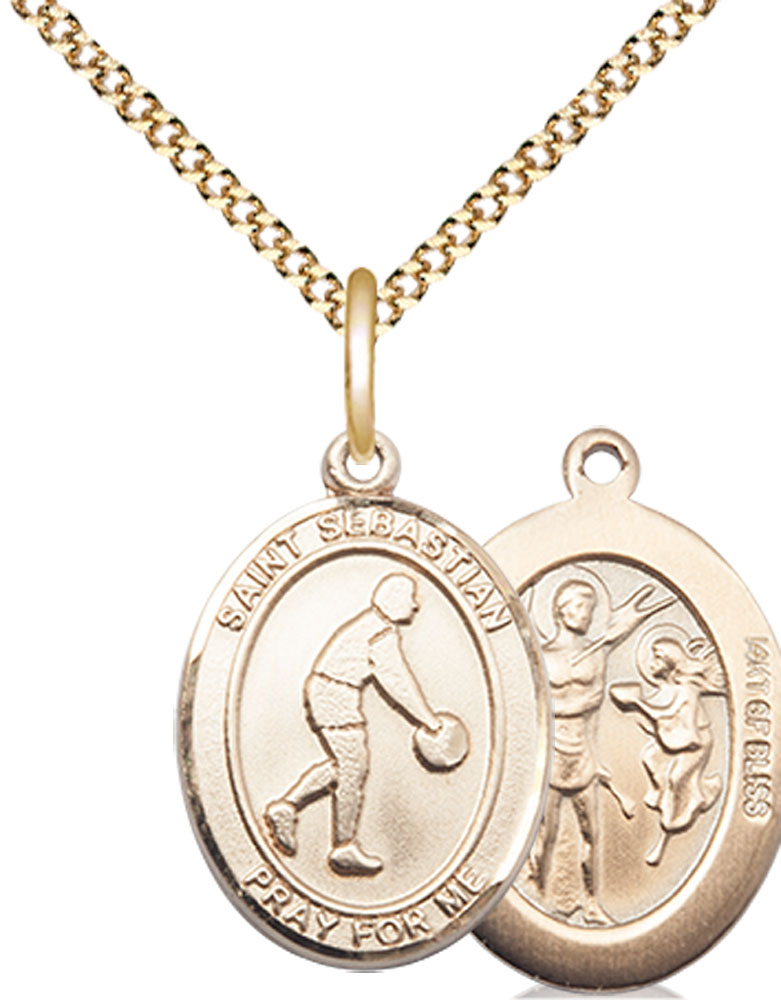 14kt Gold Filled Saint Sebastian Basketball Pendant on a 18 inch Gold Plate Light Curb chain