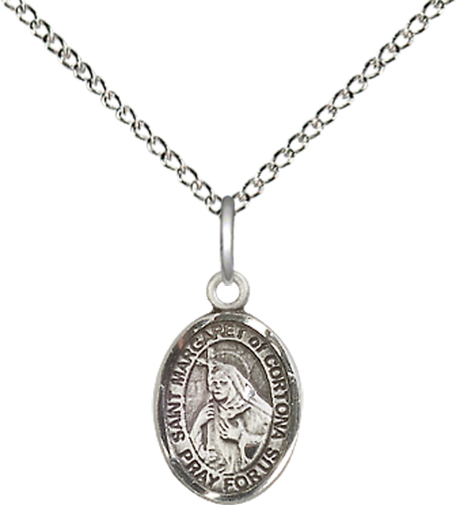 Sterling Silver Saint Margaret of Cortona Pendant on a 18 inch Sterling Silver Light Curb chain