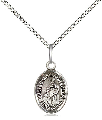 Sterling Silver Saint Thomas of Villanova Pendant on a 18 inch Sterling Silver Light Curb chain