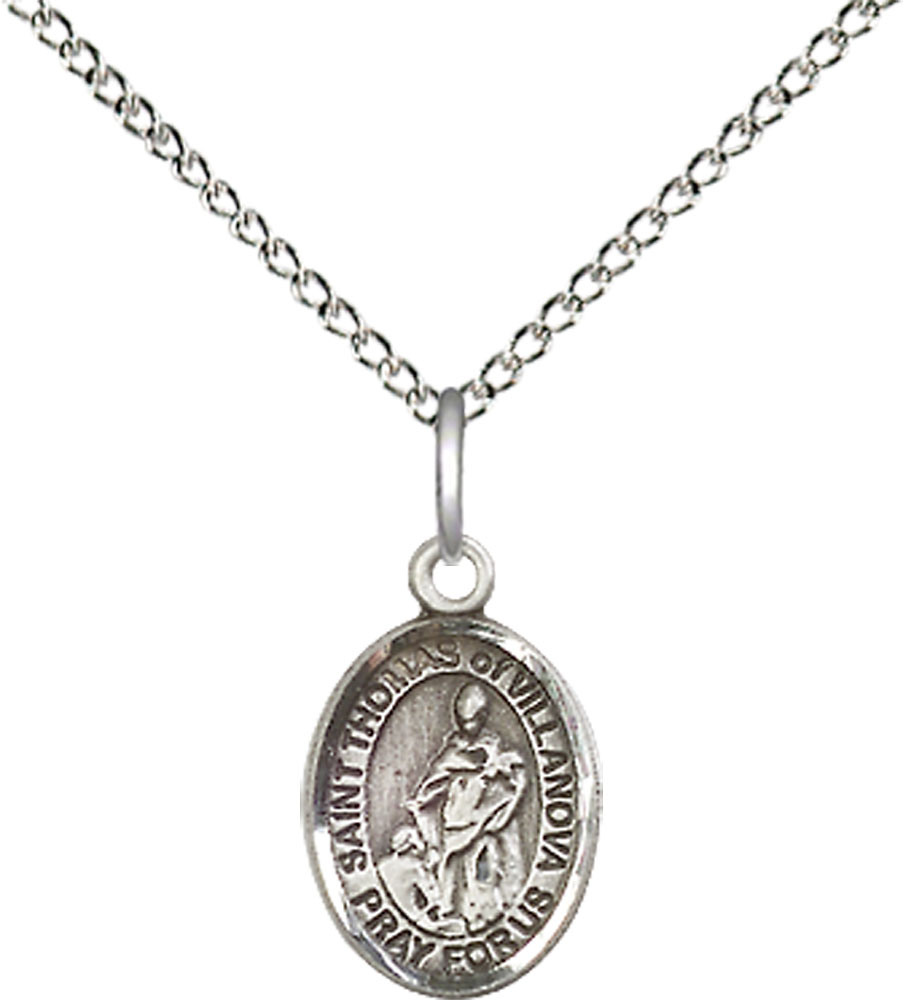 Sterling Silver Saint Thomas of Villanova Pendant on a 18 inch Sterling Silver Light Curb chain