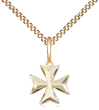 14kt Gold Filled Maltese Cross Pendant on a 18 inch Gold Plate Light Curb chain