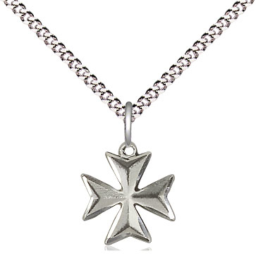 Sterling Silver Maltese Cross Pendant on a 18 inch Light Rhodium Light Curb chain