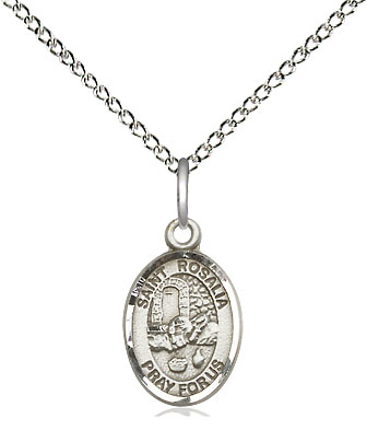 Sterling Silver Saint Rosalia Pendant on a 18 inch Sterling Silver Light Curb chain
