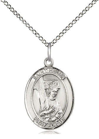 Sterling Silver Saint Helen Pendant on a 18 inch Sterling Silver Light Curb chain