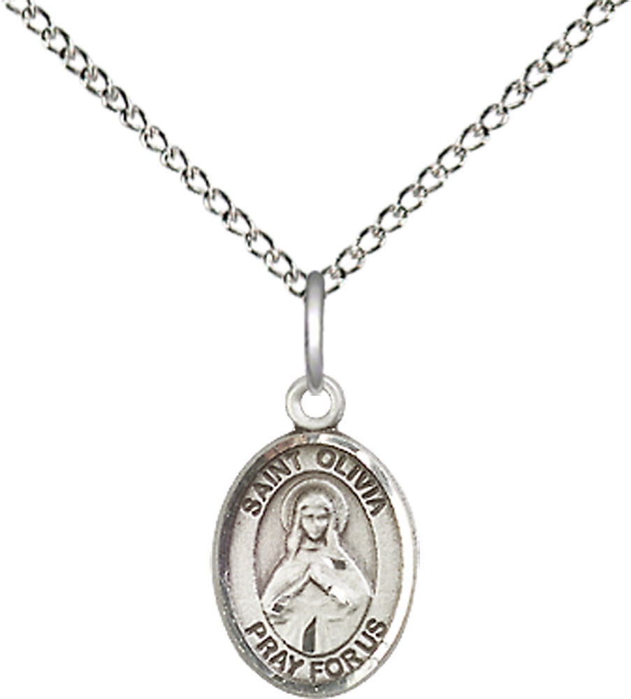 Sterling Silver Saint Olivia Pendant on a 18 inch Sterling Silver Light Curb chain