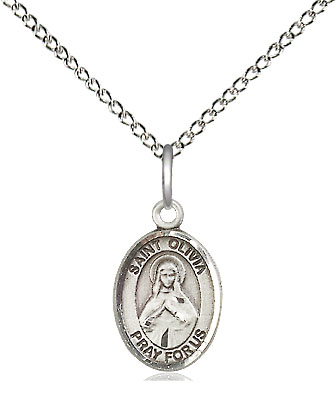 Sterling Silver Saint Olivia Pendant on a 18 inch Sterling Silver Light Curb chain