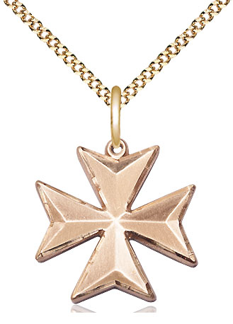 14kt Gold Filled Maltese Cross Pendant on a 18 inch Gold Plate Light Curb chain