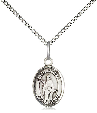 Sterling Silver Saint Amelia Pendant on a 18 inch Sterling Silver Light Curb chain