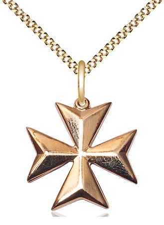 14kt Gold Filled Maltese Cross Pendant on a 18 inch Gold Plate Light Curb chain